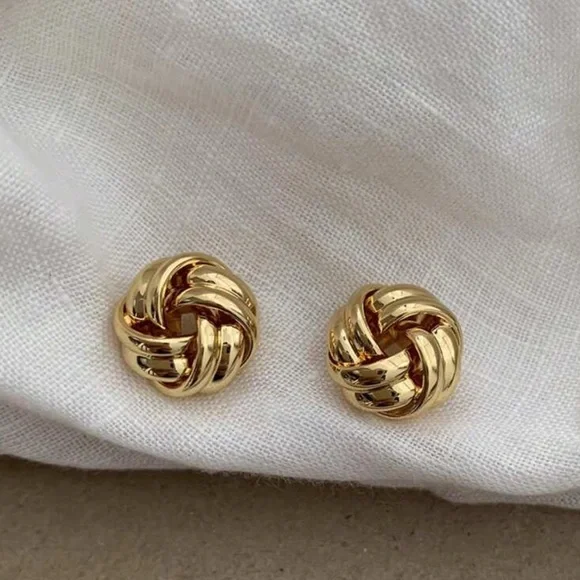 Gold Knot Stud Earrings Classic Twisted Design | Everyday Minimalist Jewelry - Picture 3 of 3